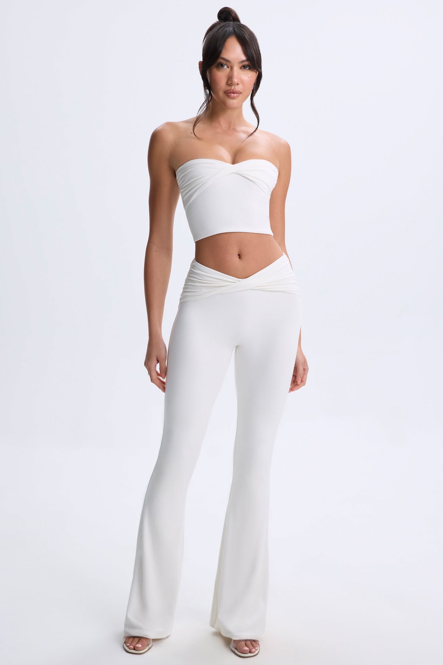 Modal Twist-Front Flared Trousers in White